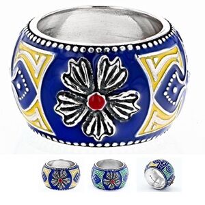 Blue and Yellow Floral Enamel Ring